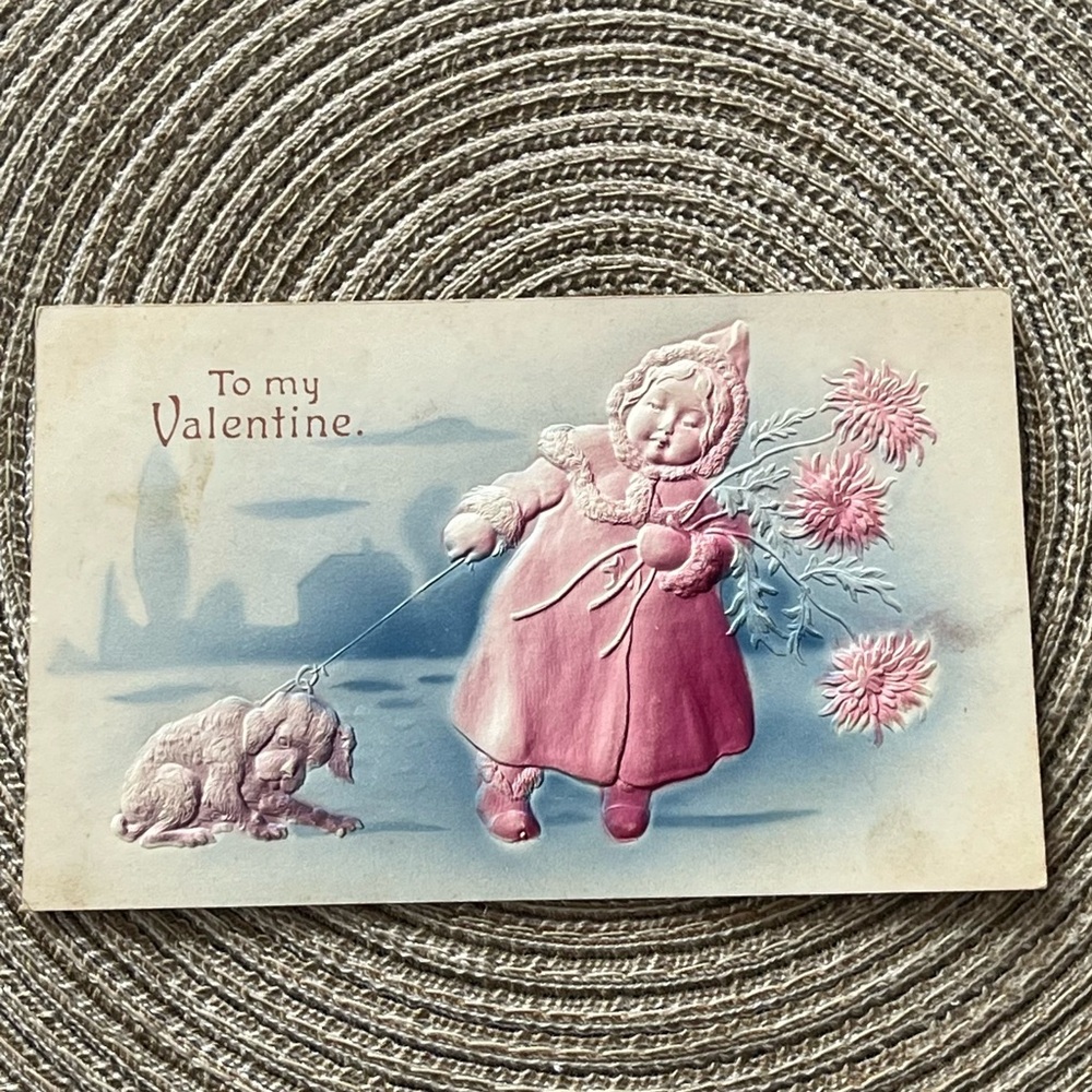 Vintage Valentine's Day Card with Pink and Blue Design